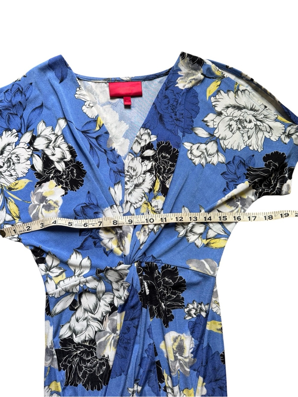 Jennifer Lopez Blue Floral Twist-Front Midi Dress size XS - Picture 6 of 8